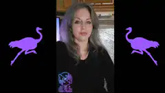 Woman making hand gestures with purple birds