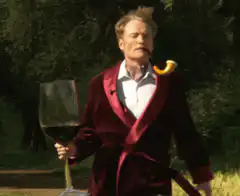 Elon Musk with giant wine glass and pipe