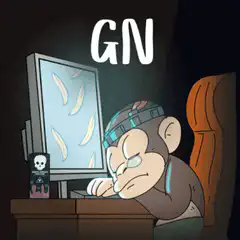 Sleepy monkey at computer with bananas
