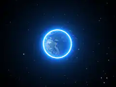 Glowing blue Earth in space