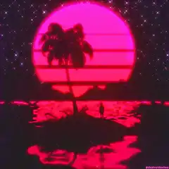 retro synthwave sunset with palm tree