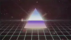glitching pyramid on synthwave grid
