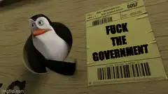 Skipper penguin with Fuck the Government label