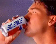 Man drinks science and smiles