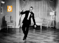 Fred Astaire dancing with Bitcoin logo