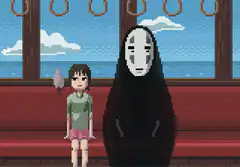 Chihiro and No-Face on the train