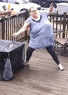 woman falls off deck with coffee