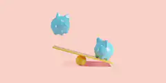 blue piggy banks on a seesaw