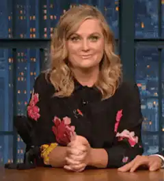 Amy Poehler nodding and waving