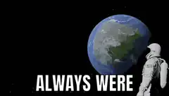 Astronauts in space with Earth and Pepe