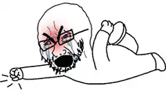 Crying bald man with glasses