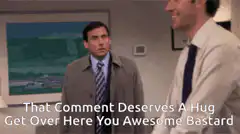 Michael Scott hugs Dwight