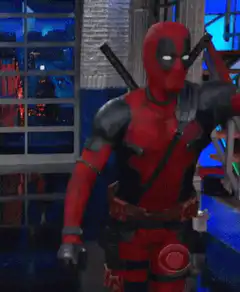 Deadpool bowing and waving