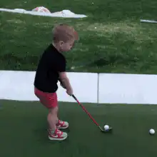 Toddler swings golf club and falls