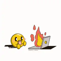 Pac-Man emoji watching laptop burn