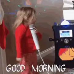 Toddler singing karaoke good morning