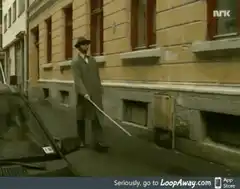 Two blind men collide with canes
