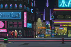 pixel art cyberpunk city street