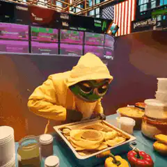 pepe frog cooking lasagna on stock exchange