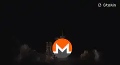 Monero logo over rocket launch