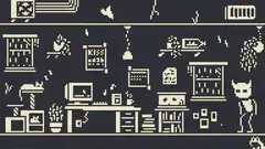 pixel art room with dancing skeleton