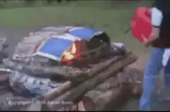Man pours gas on fire