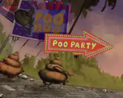 poop characters walking to poo party