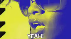 Woman saying yeah with lightning bolt