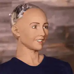 Sophia the robot smiles and looks surprised