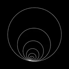 White circles spiral on black background