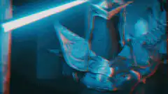 Blue armored knight with lightsaber