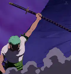 Zoro holding sword up