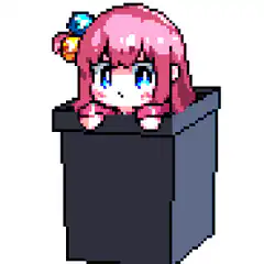 pixel art girl hiding in box