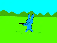 blue rabbit shooting gun