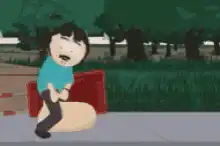 South Park character riding a bouncy ball