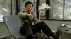 Ken Jeong falls back in medical chair