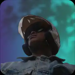 Man in helmet and sunglasses looking up