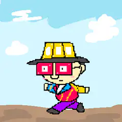 pixel art character with red glasses
