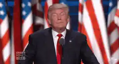 Donald Trump shrugs with American flags