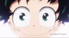 Deku smiling with big eyes