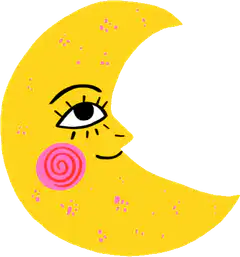 Cute cartoon crescent moon with eye and blush
