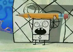 SpongeBob holding a giant pencil