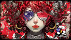 Red-haired girl with flag sunglasses