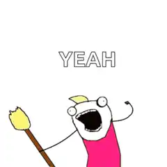 Excited character with torch saying yeah