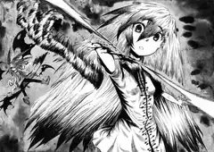 Angel with sword and demon