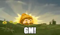 Sun with beanie and sunglasses saying GM