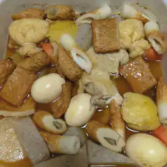 assorted oden ingredients in broth