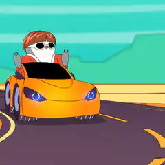 Cool penguin driving orange car