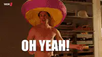 Shirtless man in sombrero shouts OH YEAH TEQUILA