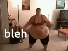 Woman dancing in red top with bleh text